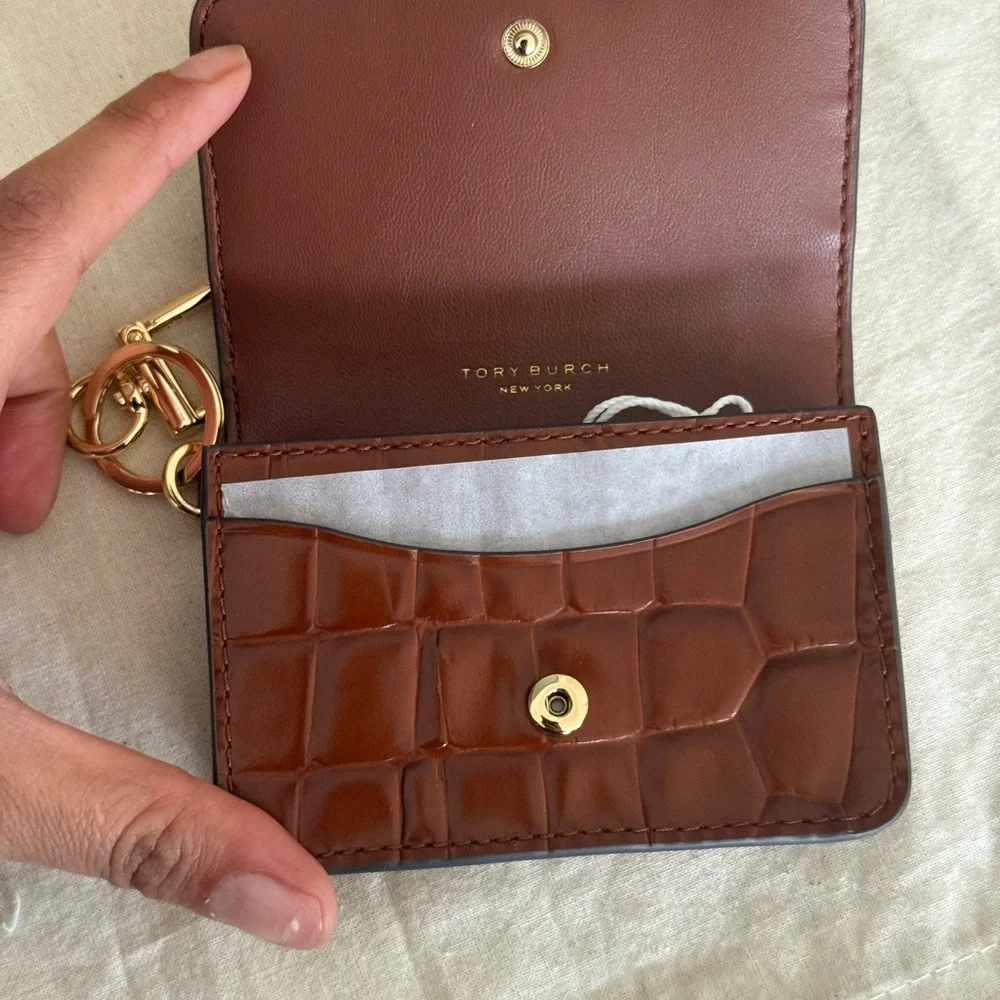 New Tory Burch Thea card holder leather  Croc-Embossed Wallet